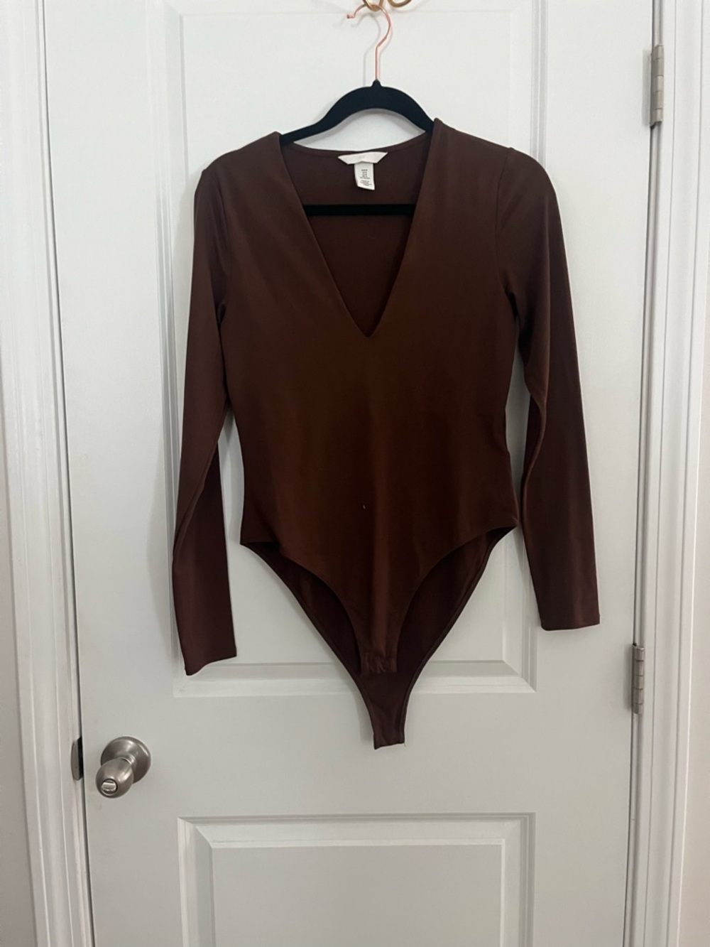 H&M Chocolate Brown V-Neck Long Sleeve Bodysuit
